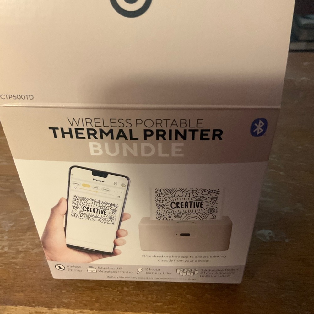 Wireless Portable Thermal Printer Bundle - White